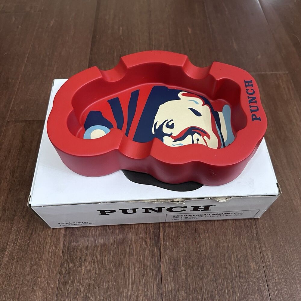 Punch Cigar Ashtray New in Box 4 Stick Red Mr. Punch Head Resin 9 Imch